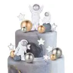 Festiko 16 Pieces Space Cake Topper Space Cake Decoration Astronaut Figurines Cake Topper With Pearl Balls And Star Cake Topper For Outer Space Birthday Party