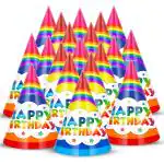 ZYOZIQUE Rainbow Theme Birthday Party Hats, Happy Birthday Cone Party Hats for Kids