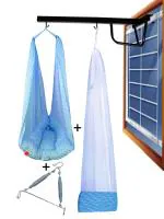 VParents Cherub Baby Swing Cradle with Mosquito Net Spring and Metal Window Cradle Hanger (Blue)
