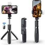 ZmiZc Selfie Stick with Led Fill Light 104cm Extendable Selfie Stick Wireless Remote and Big selfie stick with Tripod, Portable, Lightweight, Video, Photography Compatible with iPhone and Android Smartphone Bluetooth Selfie Stick (Black, Remote Included)