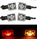 PBTA Wahe Guru Ji Punjabi Khanda Sikh Sardar Khalsa Logo LED Indicator Compatible With Hero Splendor & Splendor Plus, Splendor Pro, Splendor Old Model, Splendor New Model Red & Yellow Color - Pack of 4