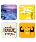 Whats Your Kick Positive Thinking Always Believe Your Self Quotes Printed Set of 4 Coaster With Metal Stand