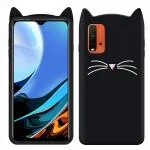 Indiacase Redmi 9 Power Black Slim Silicone, Rubber Cat Design, Wireless Charging Compatible Cases & Covers, Display Size-12 mm, 14 x 7 x 5 mm