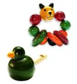 Lilamigosnest Green Channapatna Wooden Eye Coordination Sound Skills Rattle And Bird Whistler Toy Set (1 Year And Up) Pack Of 2