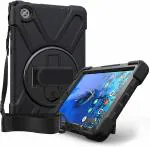 ProElite Rugged 3 Layer Armor Back case Cover for Lenovo Tab M8 HD/M8 HD 2nd Gen TB-8505F TB-8505X with Hand Grip and Rotating Kickstand with Shoulder Strap, Black
