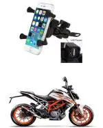 QiisX X-Grip Mobile Phone Holder with USB Charger Bike Mobile Holder for KTM Duke 390 ABS