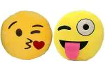 Babique Yellow ?Plush Naughty And Flying Kiss Smiley Emoji Cushion (Pack of 2)