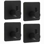 Marto Black Stainless Steel Towel and Coats 3M Square Adhesive Hanging Strong Wall Hook (4 Pieces)