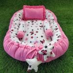 Motherhood Pink Cotton Baby Nest Bed With 3 Pillows Bedding Set