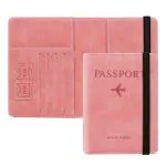House of Quirk Passport Holder Cover Travel Wallet Organiser, Passport Case with PU Leather Travel Document Holder for Men and Women Travel Accessories (Pink)