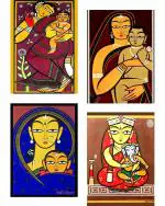 DECOR ADVENTURES Mother and Child by Jamini Roy Wall Art Prints 6 x 9 inch (Pack of 4)