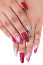 Secret Lives Acrylic Press on Designer Artificial Nail Extension Glossy Reddish Maroon Color Golden Glitter Design Fake Nails Design 24 pcs Set