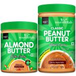 NourishVitals Irresistibly Tasty Combo | Natural Almond Butter (Extra Crunchy), 200 g + Classic Peanut Butter (Almonds Crunchy), 750 g