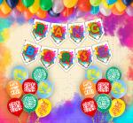 Party Propz Happy Holi Decorations Items with Printed Balloons, Rang Barse Banner (Pack of 52)