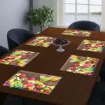 Dakshya Industries Printed PVC Rectangle Shape Placemats Cutwork Geometric Design for Kitchen, Restaurant, Dressing Table Mats, Drawer Mat and Dining Table Mats Set Of 6 - Copper