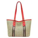 MOMISY Red Straw Tote Handbag with Top Handle