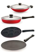 Nirlon 4 pcs of Red, Black Heat Resistance Pot and Pans Cookware Combo Set Standard