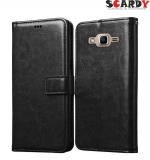 SCARDY SAMSUNG J2 BACK COVER / LEATHER FLIP COVER / BLACK COLOR