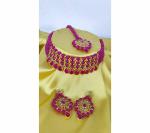 Gyaan Jewels Handmade Alloy Necklace, Earring and Maang Tikka Set Red (Women) (Pack of 1) Free Size