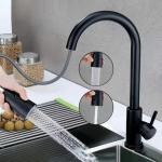 DIGGICOM Kitchen Faucet with Pull Down Sprayer Brushed Nickel | High Arc Single Handle Kitchen Sink Faucet with Hot & Cold Tap | 360 Degree Rotation Kitchen Tap (Black - Pull Out Tap)