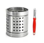 Blue Wonder Stainless Steel Cutlery Holder With Cleaning Pedicure Brush and (Multicolour, Pack of 2)