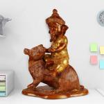 ARTVARKO Brass Ganeha Sitting on Rat Idol - 14 inch Big