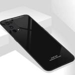 RUPELIK (Glass Back Realme X7 Pro Black) Luxurious Toughened Glass Back Case with Shockproof TPU Bumper Case Cover for Realme X7 Pro (Black)