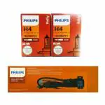 PHILIPS Rally H4 Headlight Bulb, 130/100W, 2 Bulbs and 12003XM H4 Heavy Duty Relay Wiring Kit for High Power | Xenon | Black | Set of 2