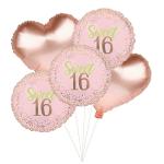 AMFIN (Pack of 5) Sweet 16 Birthday Decoration Girls 16th Birthday Decoration 16th Birthday Balloons Foil Party Supplies