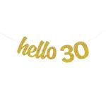 Festiko Glittery Hello 30 Banner, 30th Happy Birthday Anniversary Decorations Gifts For Men Women Birthday Backdrop Decor, Celebration 30 Hanging Supplies (Glitter Double, Side)