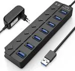 Adzoy 7 Port with Individual Swith and Power Adaptor Black Usb Hub (USB 3.0)