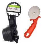 FIRST FRONT Plastic 8 Pieces Measuring Cups and Spoon Set With Stainless Steel Blade Red Handle Plastic Pizza Cutter and Multicolour, (Pack of 2)