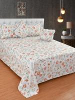 MORADO Poly Cotton 210 TC 5 Pcs Frill Bedding Set | Double Bed Size Bedsheet with 2 Pillow Covers and 2 Filled Cushions (90x100 Inches, Forest Flower)