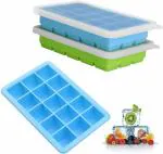 Kienlix Silicone Ice Cube Trays with Lids, 2 Pack Ice Tray Flexible and Easy Release 15 Cavities Ice Cube Molds for Whiskey, Cocktails - BPA Free, Stackable, Dishwasher Safe Multicolor