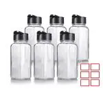 Xypnotic 5 PCs Square Glass Spice Jar with Black Two Sided Sifter Cap Shaker Holes and Plain Sticker