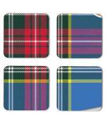 Whats Your Kick Red Blue Green Check Pattern Design Printed Set of 4 Coaster With Metal Stand