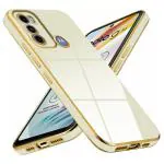 Mr Case 6D Chrome Back Cover Case For Motorola Moto G40 Fusion | Motorola Moto G60 | ( Gold Plated Frame | Glossy Backside -Off White )