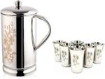 LEROYAL Designer Silver Stainless Steel 300 ml Jug Glass Set (Pack of 6)