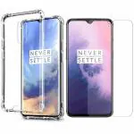 Kite Digital OnePlus 7 Transparent Bumper Shock Proof Corner Soft TPU Silicone Flexible Back Case Cover + Transparent Tempered Glass Screen Protector