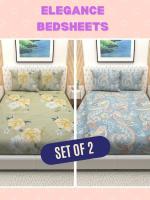 Athom Living Premium Cotton Soft Double Bedsheets,Multicolour Printed Pack of 2 with 4 Matching Pillow Cover sets