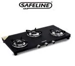 SAFELINE PLUS ISI Certified 3 Aluminium Burners Urban Series Matt Finish Top Toughened Glass Manual Gas Stove (Black)