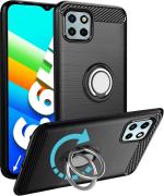 Unistuff Back Case Cover for Infinix Smart 6 HD with Magnetic Kickstand | Premium Matte Finish | Camera Bump Protection | Rubberized Ring Cover - Night Black, 78050