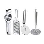 DreamBasket Stainless Steel Lemon Squeezer & Grater & Pizza Cutter & Potato Masher for Kitchen