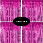 Propsicle 4 pcs 3ftx6ft Pink Foil Fringe Curtains Happy Birthday Party, Anniversary, Bachelorette, Baby Shower, Bridal Shower Decoration Item - Pack of 4