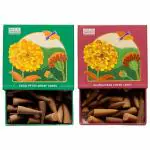 HELP US GREEN Natural Incense Fragrance Eucalyptus and Rajnigandha Dhoop Cones with Holder (80 pcs) | Havan for Pooja, Home & Festivals I Natural Guggal/Loban Original |Pack of 2 (40 Cones/pack)