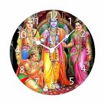 eKARTIK Lord Ram Sita Lakshman Hanuman Darbar Design Printed Round Wooden Wall Clock Without Glass for Your Home/ Living Room/ Bedroom/ Kitchen and Office (Multicolor, 11X11 inches)