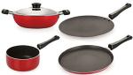 Nirlon 4 pcs of Red and Black Non-stick Kitchen Cookware Essential Set, Standard