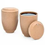 Eha Earth Friendly Retro Coffee Mug with Lid | Tea Cup Set of 2 | 350 ml | Made with Rice Husk | Microwave Safe Mugs for Gifting | Tortilla
