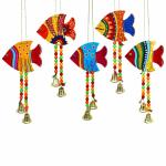 Sohibe Fish Hanging Handmade Ceramic Emboss Hand-Painted Living Room Garden Home Decoration Latkan Balcony Indoor Outdoor Wall Decor Show Piece Pack Of 5