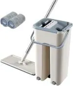 DP FASHION Unique Microfiber Flat Mop with Bucket, Cleaning Squeeze Hand Free Floor Mop, Extra 1 Reusable Mop Pads, Handle Scratch Mop (Bucket MOP)